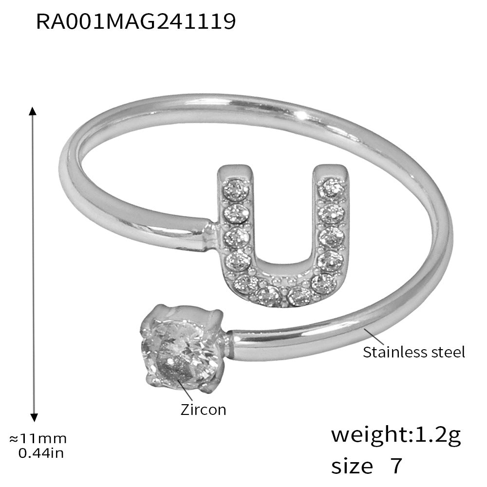 316L Stainless Steel 18K Gold PVD Plated CZ Initial Ring - elegant lifestyle look