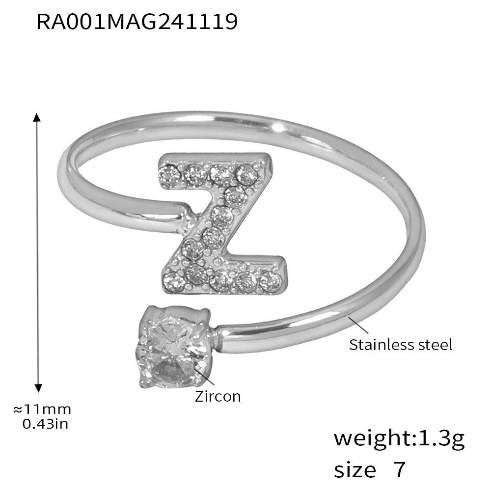 316L Stainless Steel 18K Gold PVD Plated CZ Initial Ring - luxury texture close up