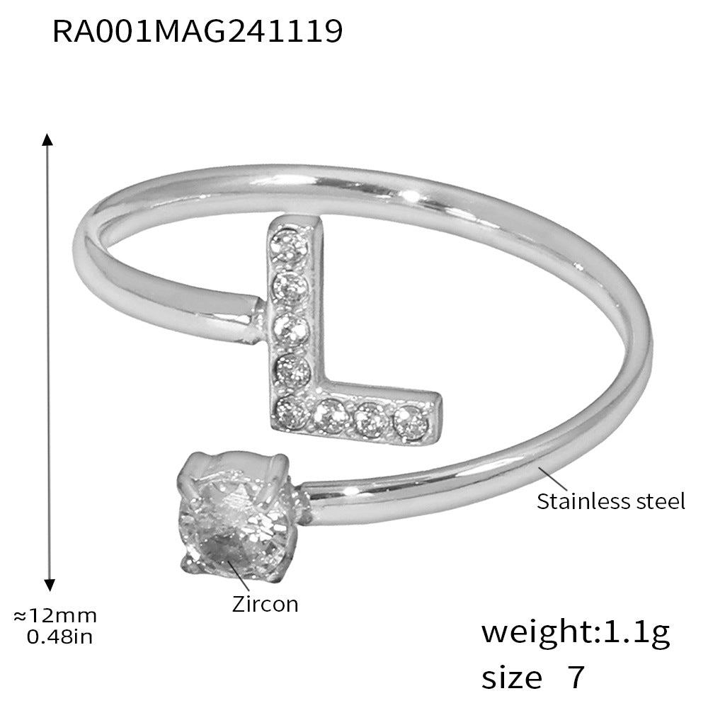 316L Stainless Steel 18K Gold PVD Plated CZ Initial Ring - front view showcase