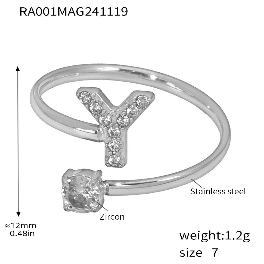 316L Stainless Steel 18K Gold PVD Plated CZ Initial Ring - elegant lifestyle look