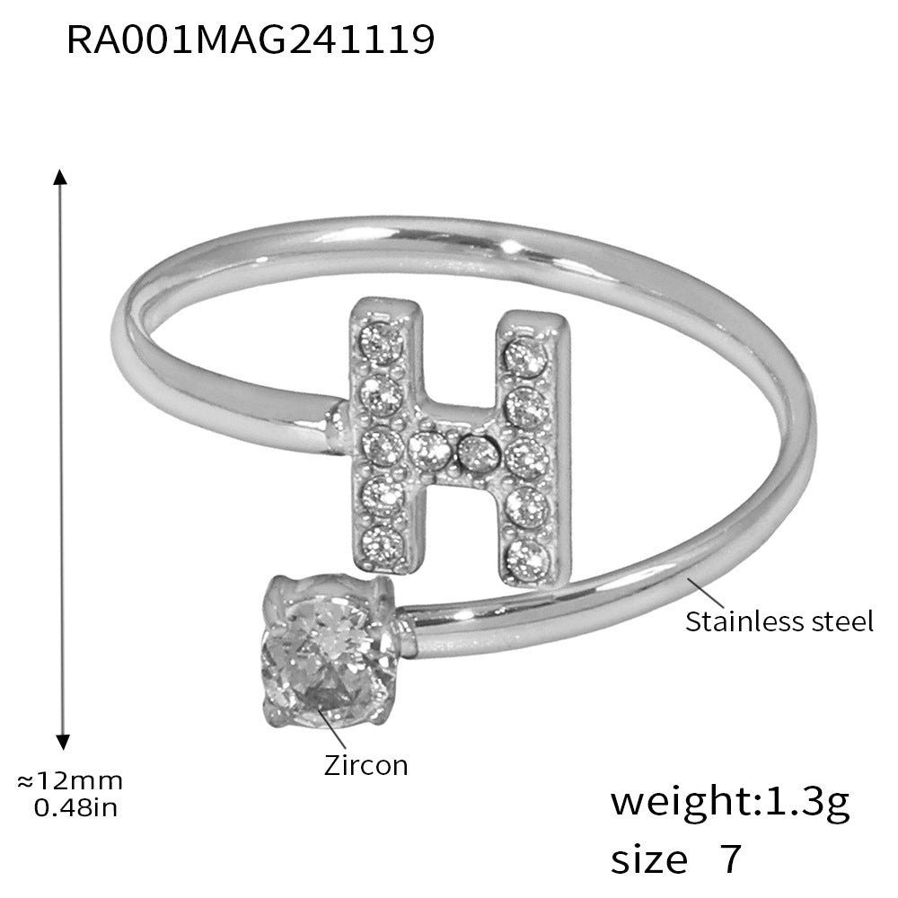 316L Stainless Steel 18K Gold PVD Plated CZ Initial Ring - luxury texture close up