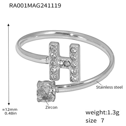 316L Stainless Steel 18K Gold PVD Plated CZ Initial Ring - luxury texture close up