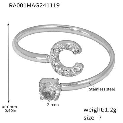 316L Stainless Steel 18K Gold PVD Plated CZ Initial Ring - sophisticated side angle