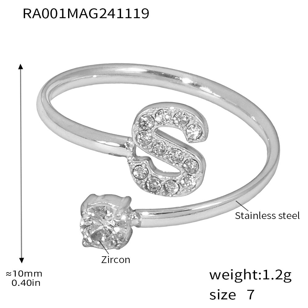 316L Stainless Steel 18K Gold PVD Plated CZ Initial Ring - front view showcase