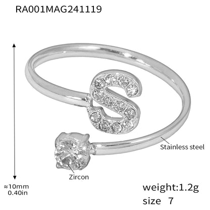 316L Stainless Steel 18K Gold PVD Plated CZ Initial Ring - front view showcase