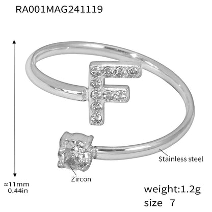 316L Stainless Steel 18K Gold PVD Plated CZ Initial Ring - elegant lifestyle look