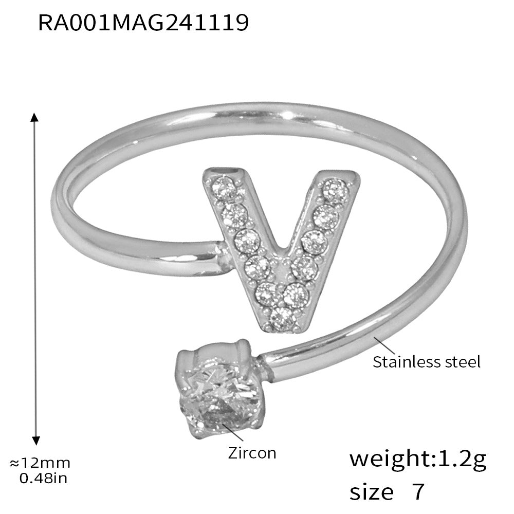 316L Stainless Steel 18K Gold PVD Plated CZ Initial Ring - luxury texture close up