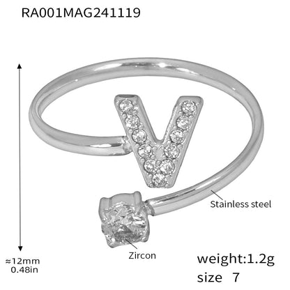 316L Stainless Steel 18K Gold PVD Plated CZ Initial Ring - luxury texture close up