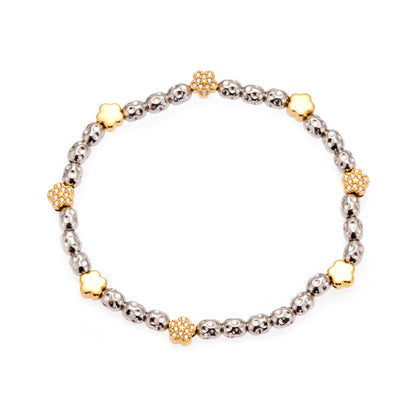 316L Stainless Steel 18K Gold PVD Plated Floral Stretch Bracelet - front view showcase