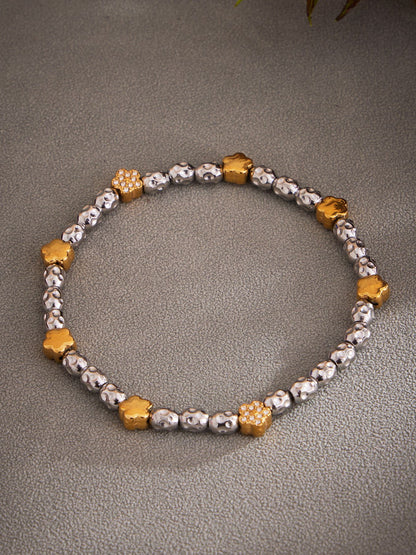 316L Stainless Steel 18K Gold PVD Plated Floral Stretch Bracelet - elegant lifestyle look