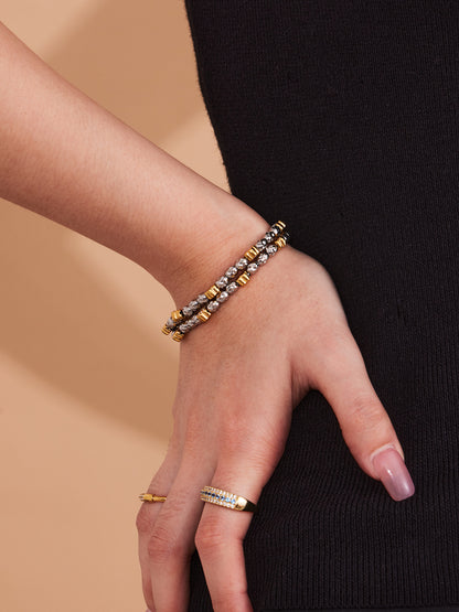 316L Stainless Steel 18K Gold PVD Plated Floral Stretch Bracelet - luxury texture close up