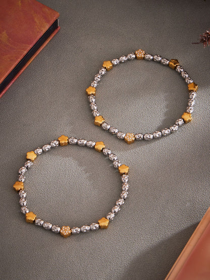 316L Stainless Steel 18K Gold PVD Plated Floral Stretch Bracelet - sophisticated side angle