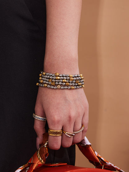 316L Stainless Steel 18K Gold PVD Plated Floral Stretch Bracelet - exquisite craftsmanship detail
