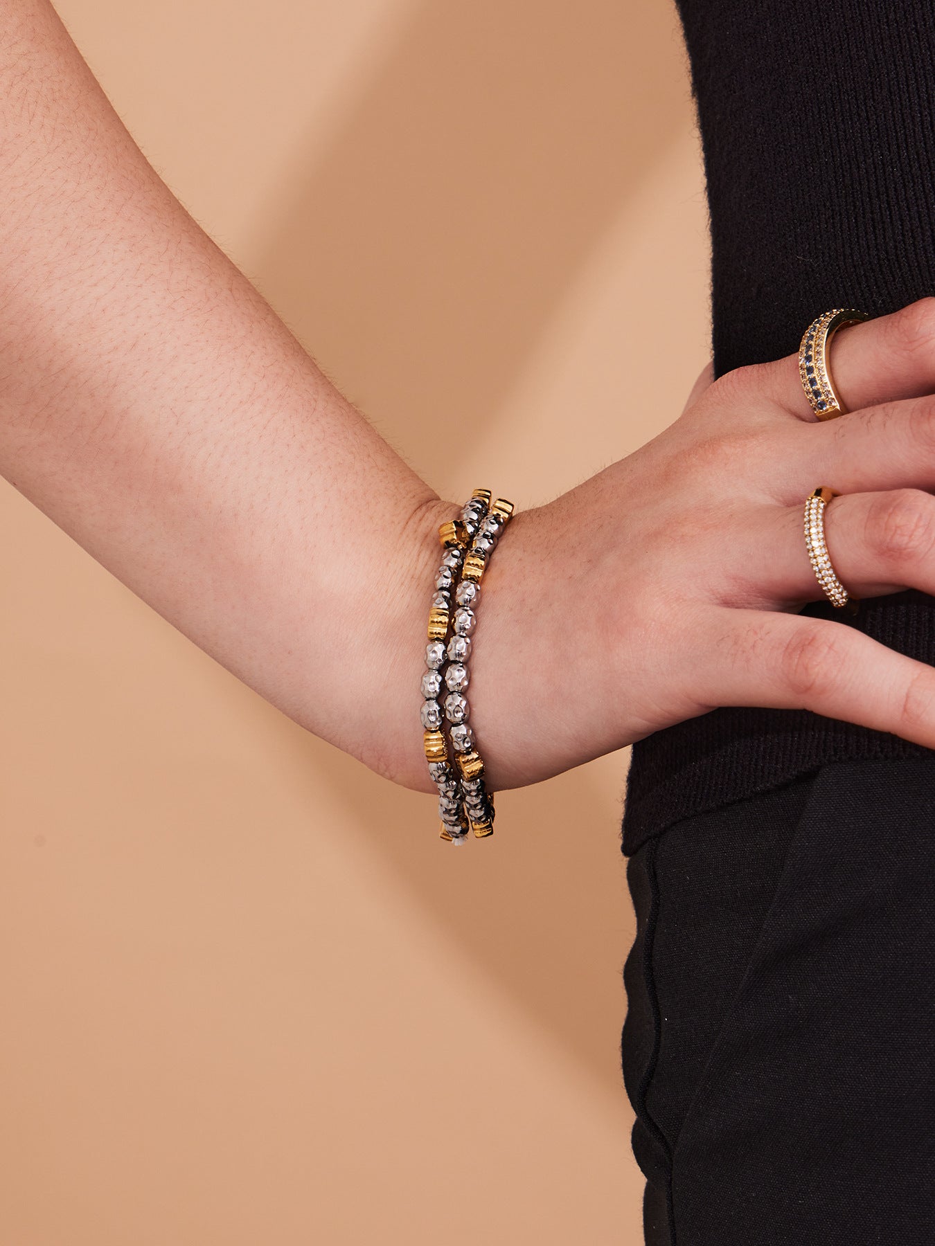 316L Stainless Steel 18K Gold PVD Plated Floral Stretch Bracelet - sophisticated side angle
