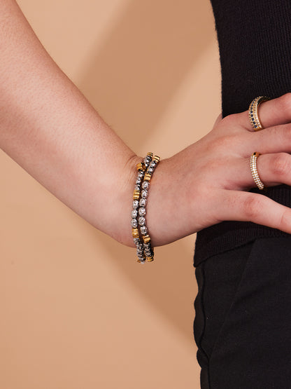 316L Stainless Steel 18K Gold PVD Plated Floral Stretch Bracelet - sophisticated side angle