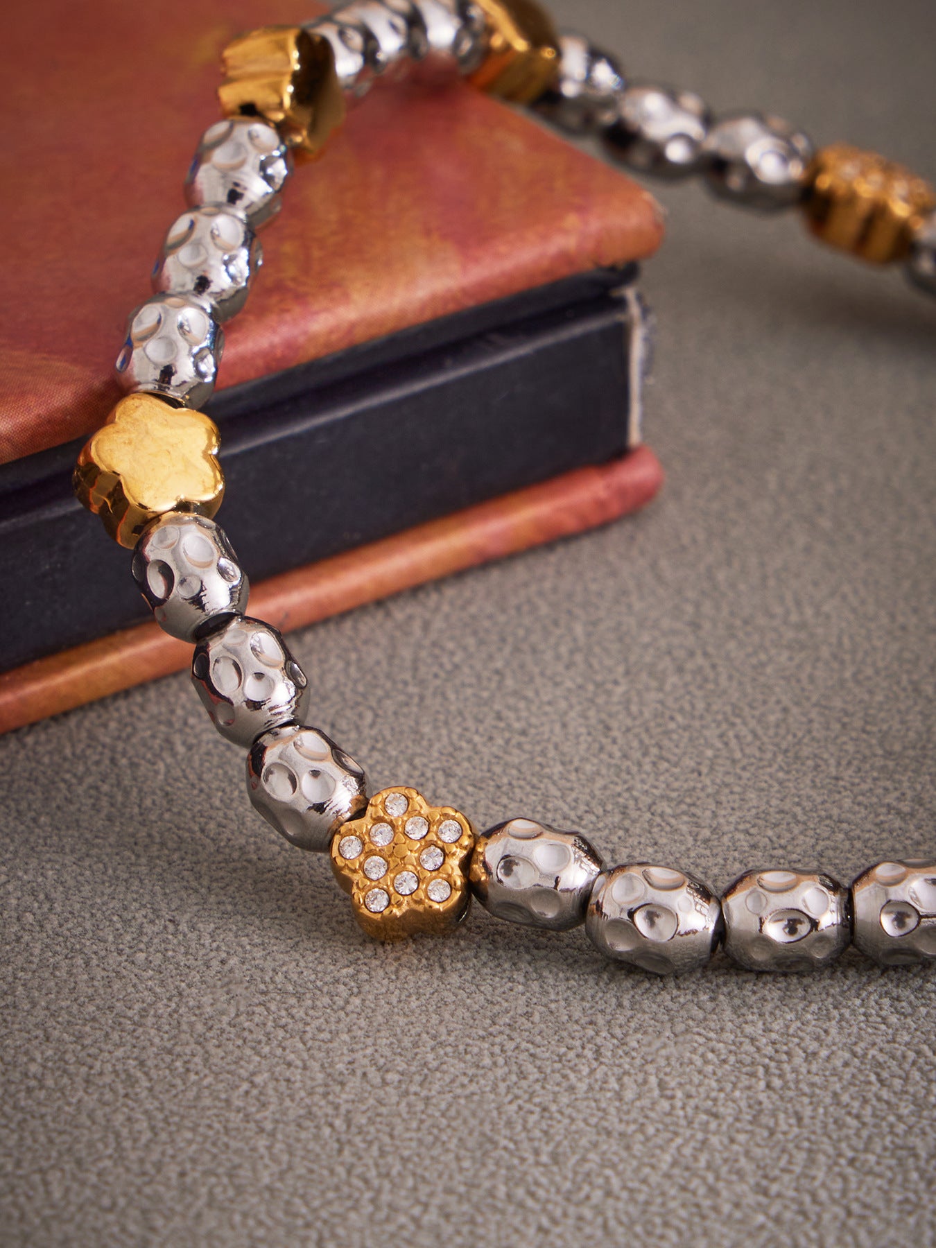 316L Stainless Steel 18K Gold PVD Plated Floral Stretch Bracelet - premium jewelry aesthetic
