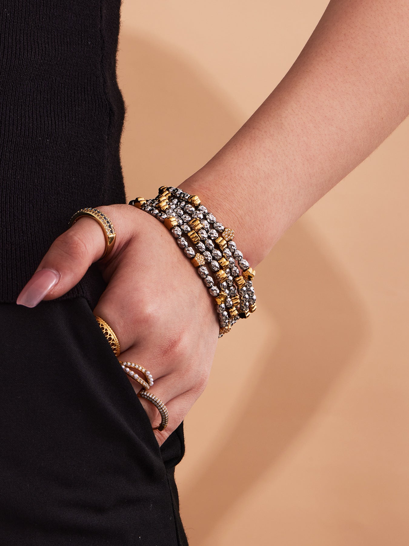 316L Stainless Steel 18K Gold PVD Plated Floral Stretch Bracelet - elegant lifestyle look