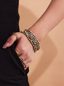 316L Stainless Steel 18K Gold PVD Plated Floral Stretch Bracelet - elegant lifestyle look