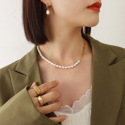 316L Stainless Steel 18K Gold PVD Plated Freshwater Pearl Chic Spliced Necklace - exquisite craftsmanship detail