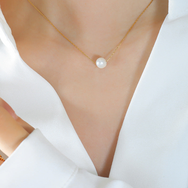 316L Stainless Steel 18K Gold PVD Plated Freshwater Pearl Minimalist Necklace - premium jewelry aesthetic