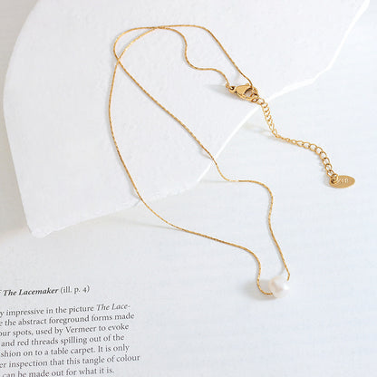 316L Stainless Steel 18K Gold PVD Plated Freshwater Pearl Minimalist Necklace - front view showcase