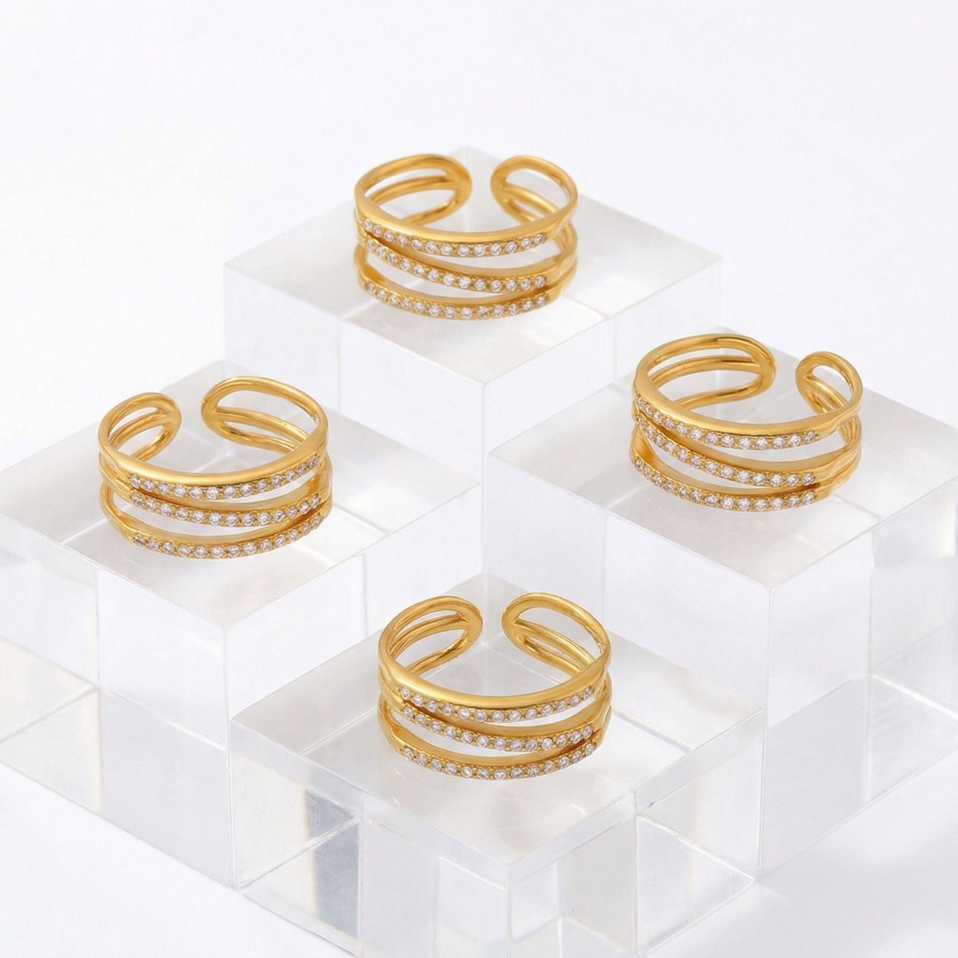 316L Stainless Steel 18K Gold PVD Plated Geometric Zircon Ring - exquisite craftsmanship detail