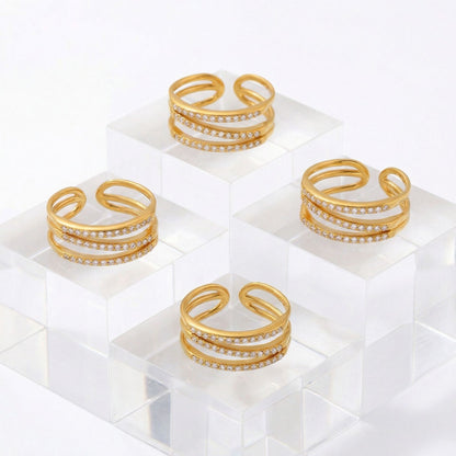 316L Stainless Steel 18K Gold PVD Plated Geometric Zircon Ring - exquisite craftsmanship detail