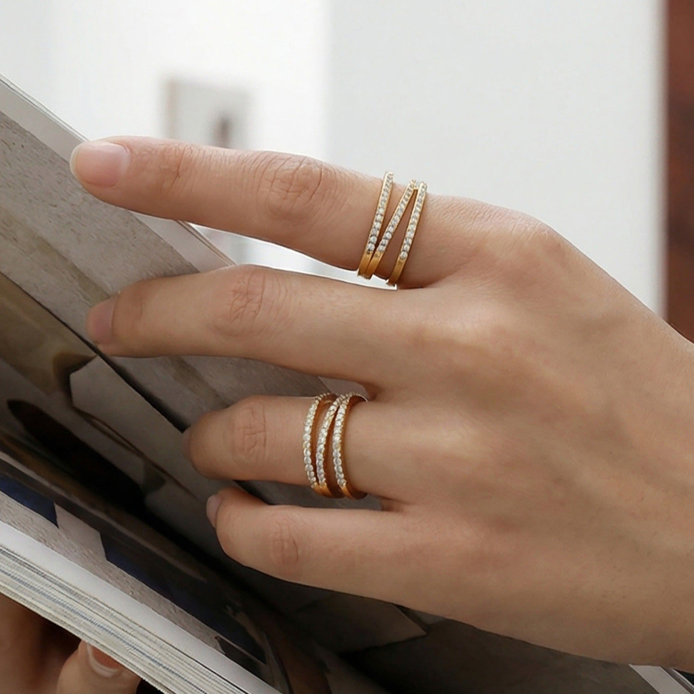 316L Stainless Steel 18K Gold PVD Plated Geometric Zircon Ring - elegant lifestyle look