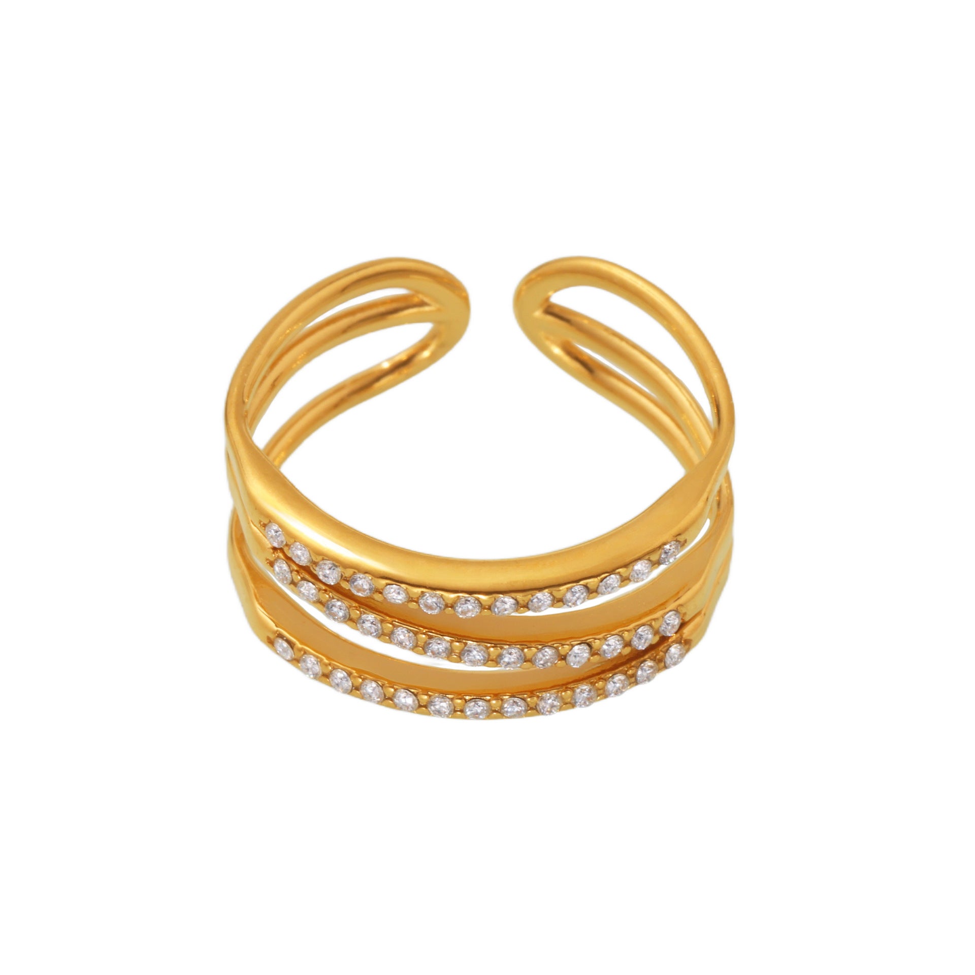 316L Stainless Steel 18K Gold PVD Plated Geometric Zircon Ring - sophisticated side angle