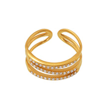 316L Stainless Steel 18K Gold PVD Plated Geometric Zircon Ring - sophisticated side angle