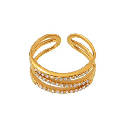 316L Stainless Steel 18K Gold PVD Plated Geometric Zircon Ring - sophisticated side angle