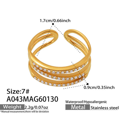 316L Stainless Steel 18K Gold PVD Plated Geometric Zircon Ring - premium jewelry aesthetic