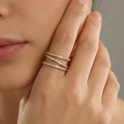 316L Stainless Steel 18K Gold PVD Plated Geometric Zircon Ring - front view showcase