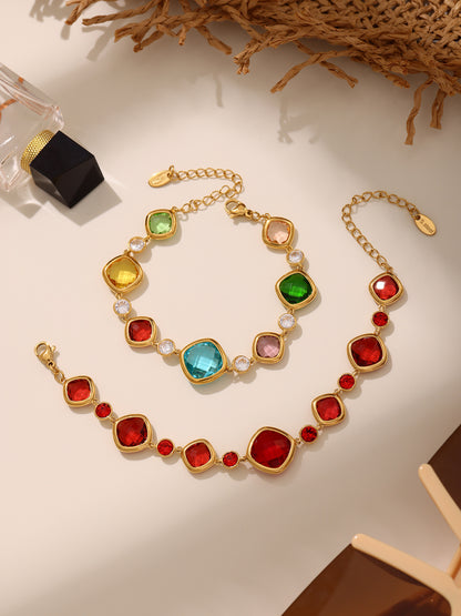 316L Stainless Steel 18K Gold PVD Plated Inlaid Necklace - front view showcase