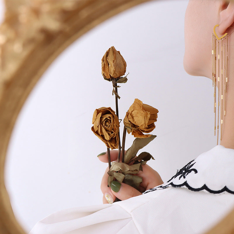 316L Stainless Steel 18K Gold PVD Plated Long Tassel Earrings - front view showcase