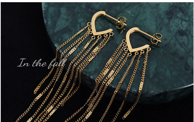 316L Stainless Steel 18K Gold PVD Plated Long Tassel Earrings - exquisite craftsmanship detail