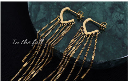 316L Stainless Steel 18K Gold PVD Plated Long Tassel Earrings - exquisite craftsmanship detail