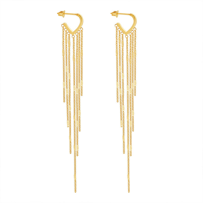 316L Stainless Steel 18K Gold PVD Plated Long Tassel Earrings - elegant lifestyle look