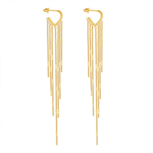 316L Stainless Steel 18K Gold PVD Plated Long Tassel Earrings - elegant lifestyle look