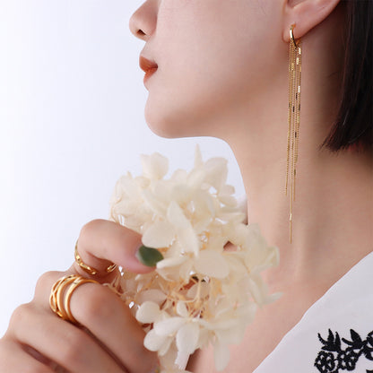 316L Stainless Steel 18K Gold PVD Plated Long Tassel Earrings - luxury texture close up