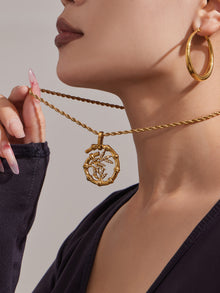 316L Stainless Steel 18K Gold PVD Plated Lucky Bamboo Zircon Double-Layer Necklace - front view showcase