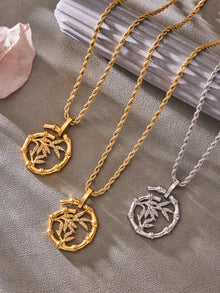 316L Stainless Steel 18K Gold PVD Plated Lucky Bamboo Zircon Double-Layer Necklace - sophisticated side angle