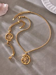 316L Stainless Steel 18K Gold PVD Plated Lucky Bamboo Zircon Double-Layer Necklace - front view showcase