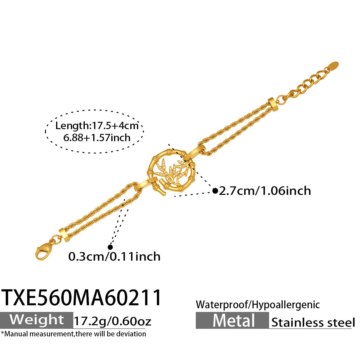 316L Stainless Steel 18K Gold PVD Plated Lucky Bamboo Zircon Double-Layer Necklace - elegant lifestyle look