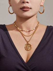 316L Stainless Steel 18K Gold PVD Plated Lucky Bamboo Zircon Double-Layer Necklace - sophisticated side angle