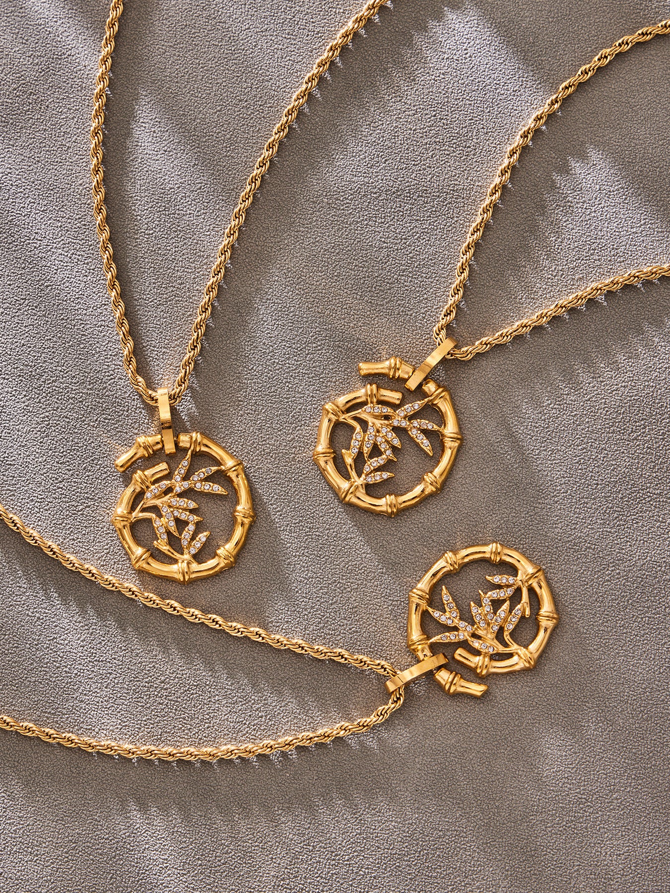 316L Stainless Steel 18K Gold PVD Plated Lucky Bamboo Zircon Double-Layer Necklace - exquisite craftsmanship detail