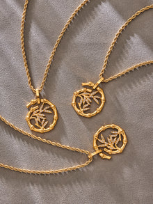 316L Stainless Steel 18K Gold PVD Plated Lucky Bamboo Zircon Double-Layer Necklace - exquisite craftsmanship detail