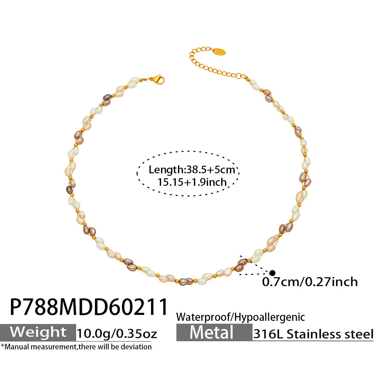 316L Stainless Steel 18K Gold PVD Plated Lucky Bamboo Zircon Double-Layer Necklace - sophisticated side angle