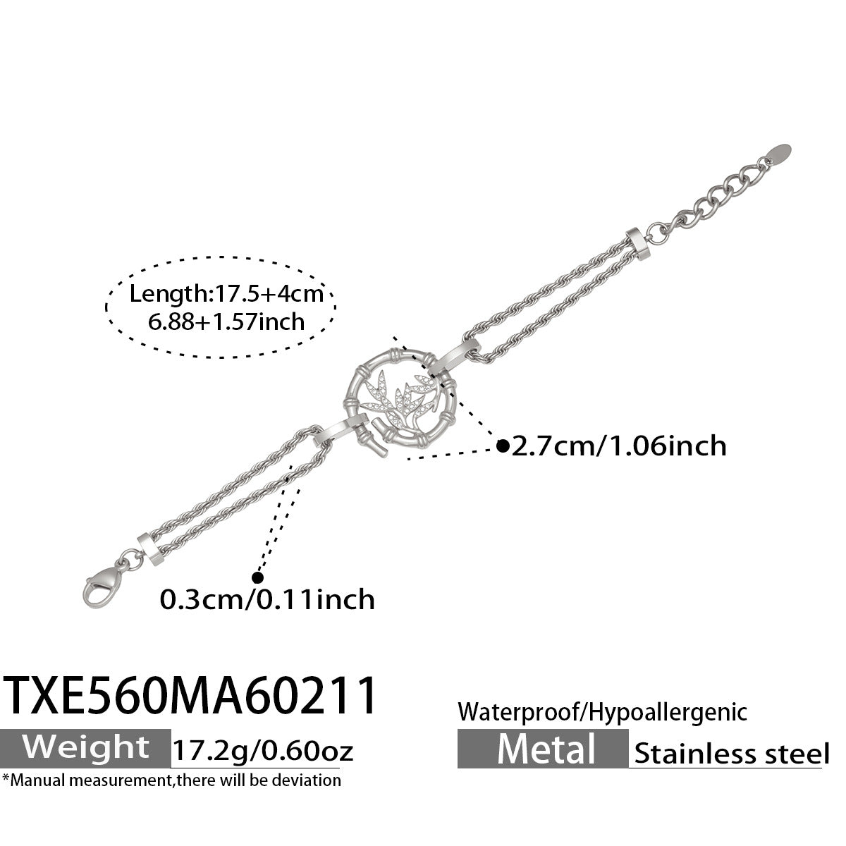 316L Stainless Steel 18K Gold PVD Plated Lucky Bamboo Zircon Double-Layer Necklace - front view showcase