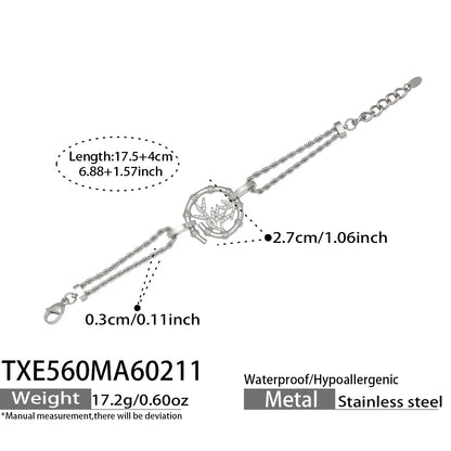 316L Stainless Steel 18K Gold PVD Plated Lucky Bamboo Zircon Double-Layer Necklace - front view showcase